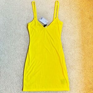 h&m bright yellow bodycon cami mini dress
